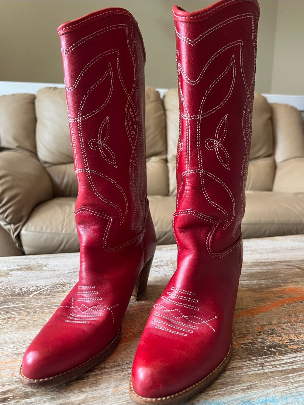 Lighthouse Red Western Leather Heeled Boots Size 6.5